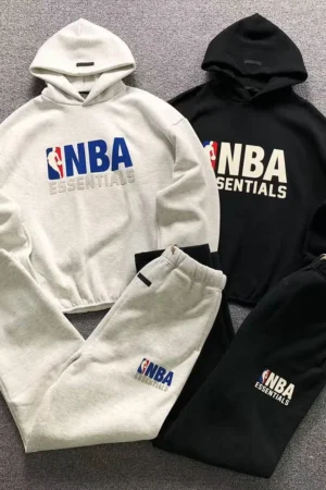 FOG ESSENTIALS Black Cream NBA Graphic Print Hoodie & Sweatpants Set