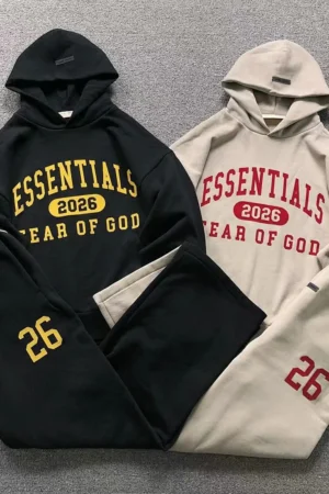 FOG ESSENTIALS Black Cream 2026 Print Hoodie & Sweatpants Set